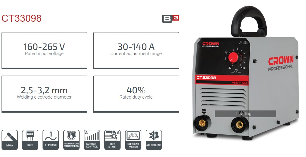 Picture of CROWN Inverter DC MMA Welding Machines (30-140A) MMA-180 with All Accessories Model: CT33098 - Kings Trading
