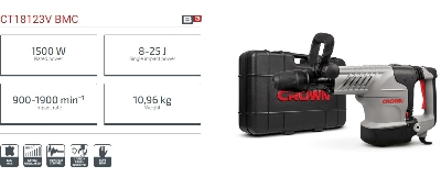 Picture of CROWN Demolition Hammer SDS-max, 11kg 1500W Model: CT18123V - Kings Trading