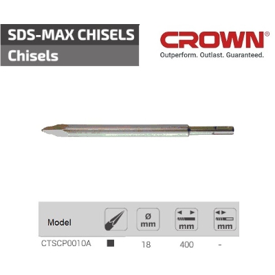 Picture of CROWN 18x400mm SDS-max Demolition Hammer Point Chisel (18mm Shake & 400mm Length) Model: CTSCP0010A - Kings Trading