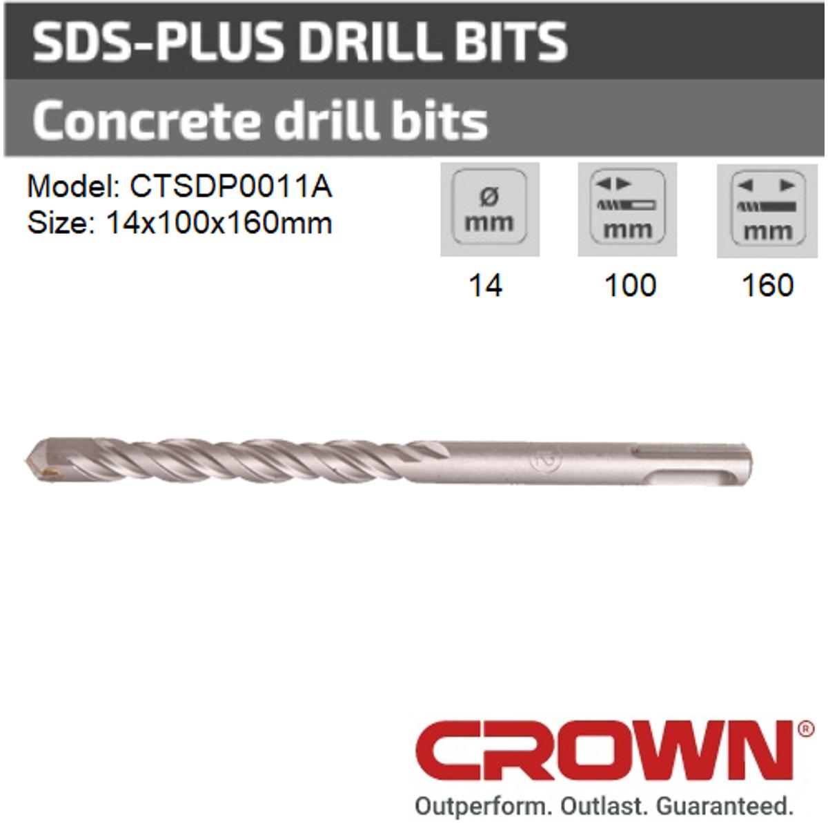 Picture of CROWN 14x100x160mm SDS-plus Drill Bit for Concrete Model: CTSDP0011A - Kings Trading
