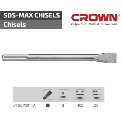 Picture of CROWN SDS-max Demolition Hammer Flat Chisel (18mm Shake & 400mm Length) Model: CTSCP0011A - Kings Trading