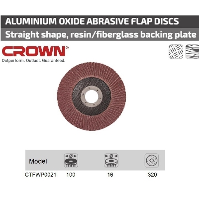 Picture of CROWN Flap Wheel/Disc (100x16mm : Grit # 320) Straight Shape Fiberglass backing plate Model: CTFWP0021 - Kings Trading