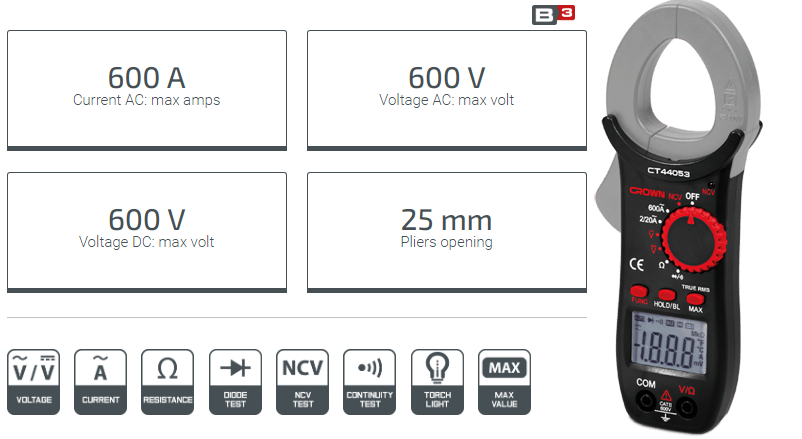 Picture of CROWN Digital Clamp Meter 600A Model: CT44053