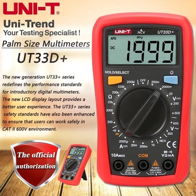 Picture of UNI-T UT33D+ High-Precision Automatic Anti-Burning Portable Digital Electrician Multimeter Backlight UT33D+ - Kings Trading