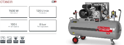 Picture of CROWN 100L Air Compressor 100L 2HP/1.5kW 120L/min CT36031 - Kings Trading