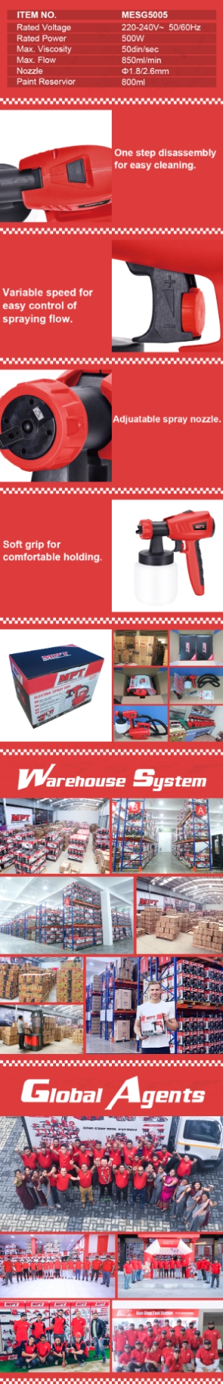 Picture of MPT Electric Spray Gun 500W 800ml Model No- MESG5005 - Kings Trading