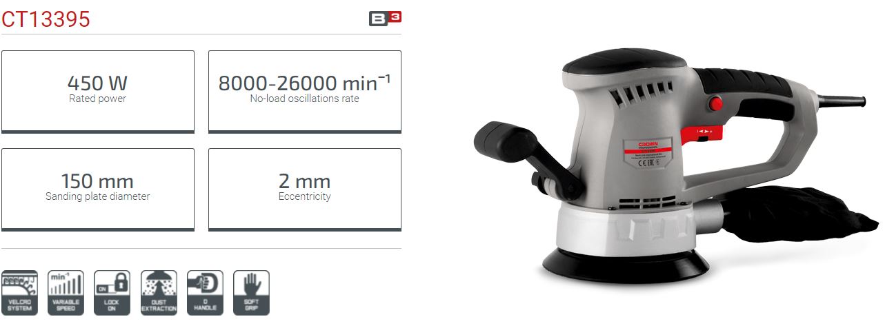 Picture of CROWN Random Orbit Sander 450W, Base plate : 125 mm ( 5" ) CT13395 - Kings Trading