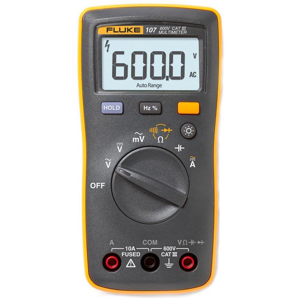 Picture of FLUKE 107 Multimeter AC/DC Current Handheld Palm-sized Pocket Multimeter, CAT III Digital Model: 107 - Kings Trading