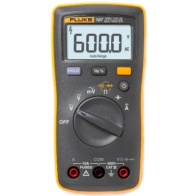 Picture of FLUKE 107 Multimeter AC/DC Current Handheld Palm-sized Pocket Multimeter, CAT III Digital Model: 107 - Kings Trading