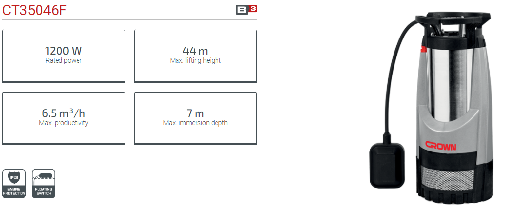 Picture of CROWN Submer Pump 1200W CT35046F - Kings Trading