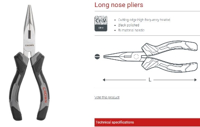 Picture of CROWN 8" Long Nose Pliers 200mm CPHPL-LNA08 - Kings Trading