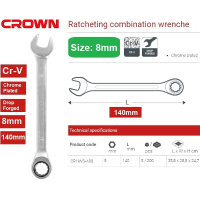 Picture of CROWN Ratcheting combination Spanner Wrench Cr-V Industrial Quality - Kings Trading
