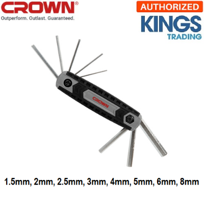 Picture of CROWN 8Pcs Foldable Hex Key Set (1.5mm, 2mm, 2.5mm, 3mm, 4mm, 5mm, 6mm, 8mm )  CPHOF-HMAX08 - Kings Trading