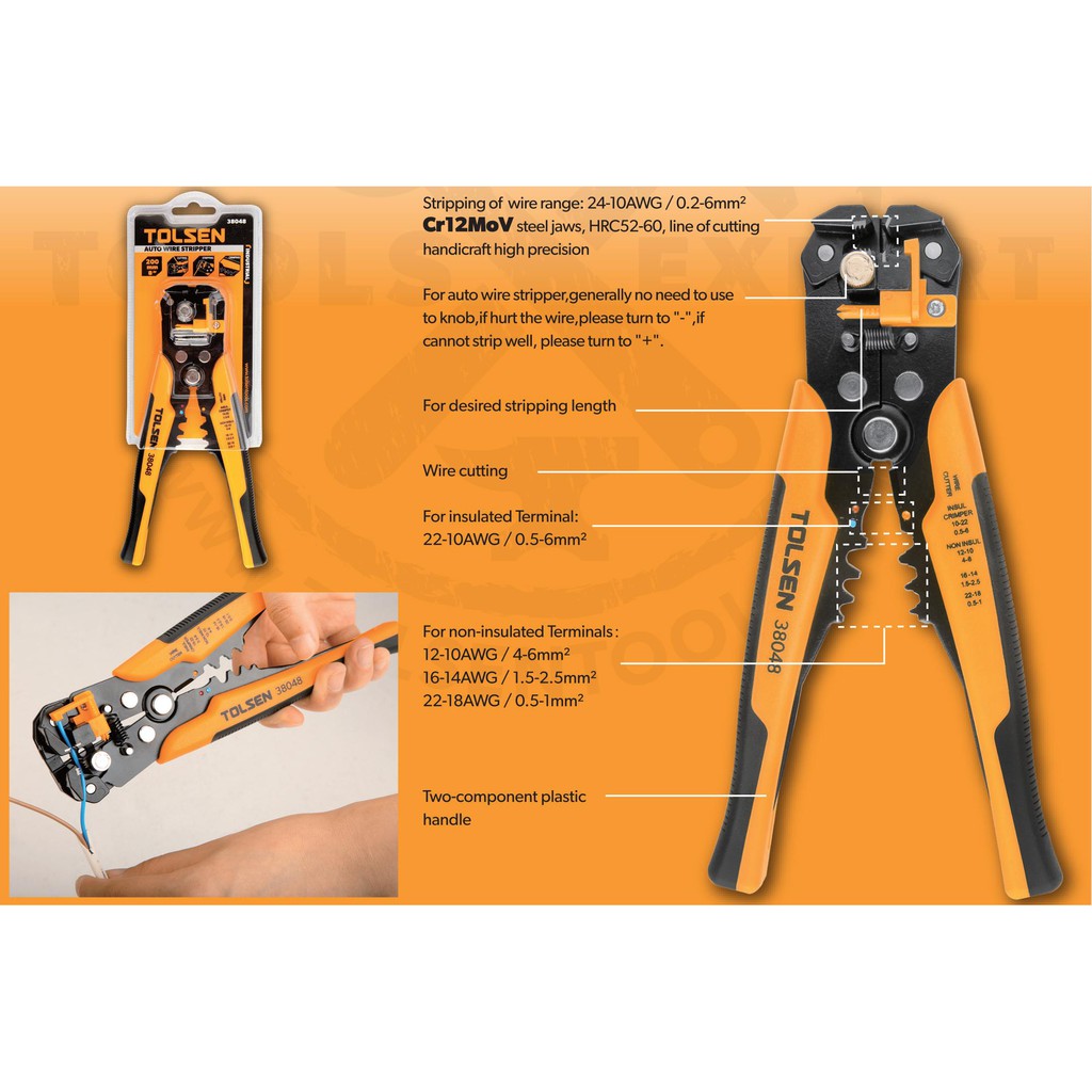 Picture of Tolsen Industrial Automatic Wire Stripper (200mm, 8 inch) Zinc Alloy Head 38048