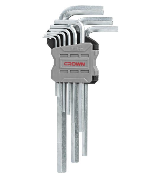 Picture of CROWN 9Pcs Long Hex key Set ( 1,5mm, 2mm, 2,5mm, 3mm, 4mm, 5mm, 6mm, 8mm, 10mm ) CPHOK-HMBX09 - Kings Trading
