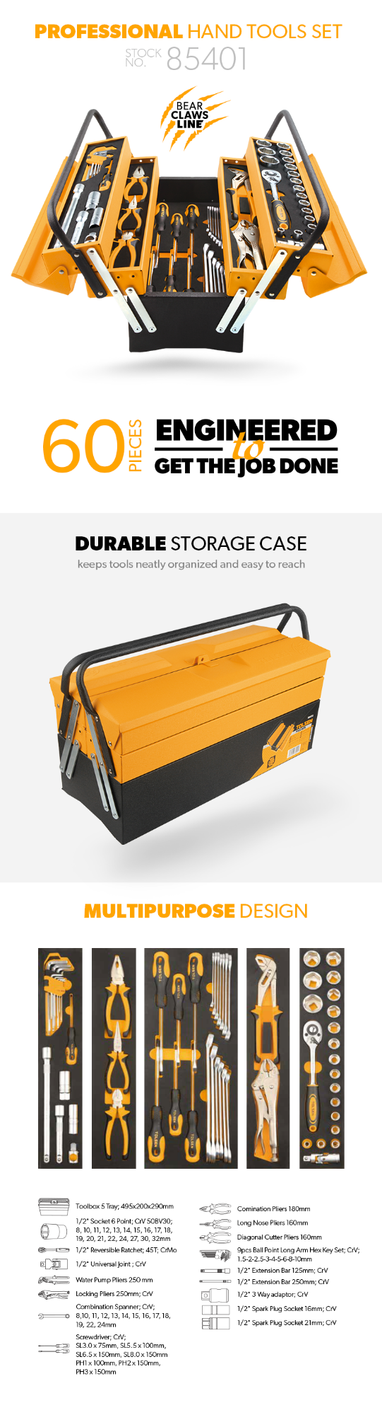 Picture of TOLSEN 60Pcs Tool Set with Tool Box 85401 - Kings Trading