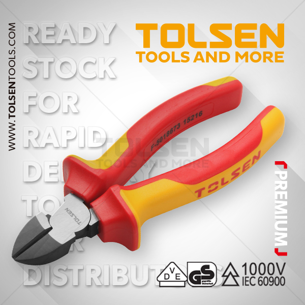 Picture of TOLSEN VDE 1000V Insulated Diagonal Cutting Pliers 160mm (6") VDE/GS certificated  Premium Series V38126 - Kings Trading