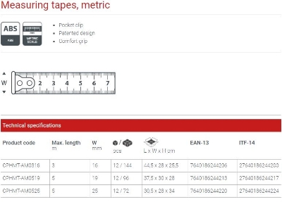 Picture of CROWN 5M Measuring Steel Tape 5x19mm CPHMT-AM0519 - Kings Trading