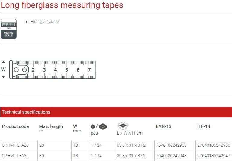Picture of CROWN 20M Long Fiberglass Measuring Tape 20M CPHMT-LFA20 - Kings Trading