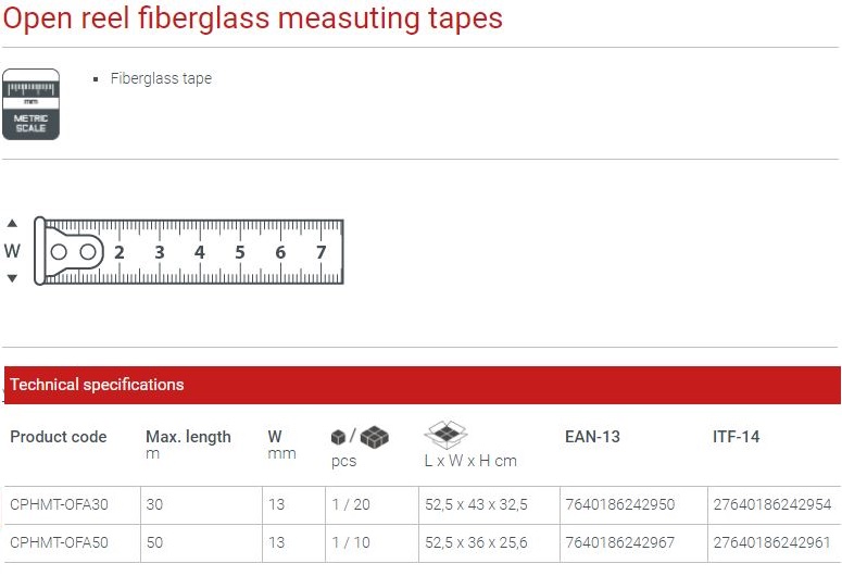 Picture of CROWN 50M open reel fiberglass Measuring tape 50M CPHMT-OFA50 - Kings Trading
