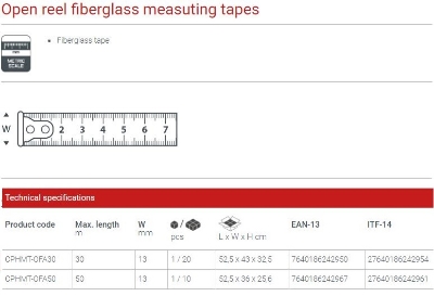 Picture of CROWN 50M open reel fiberglass Measuring tape 50M CPHMT-OFA50 - Kings Trading