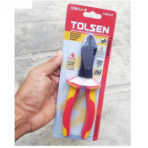 Picture of TOLSEN VDE 1000V Insulated Diagonal Cutting Pliers 180mm (7") VDE/GS certificated Premium Series V38127 - Kings Trading