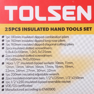 Picture of TOLSEN VDE 1000V 25 Pcs Insulated Hand Tools Set VDE/GS certificated Premium Series V83825 - Kings Trading