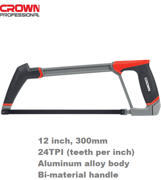 Picture of CROWN 12" Hacksaw frame with saw Bi-material handle 300mm 24TPI Aluminum alloy body CPHSH-FXB12 - Kings Trading