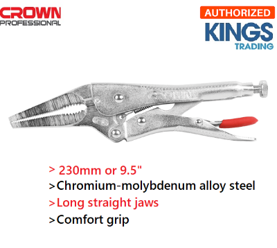 Picture of CROWN 9.5" Locking Grip Pliers, long Straight Jaws 230mm CPHPL-GLAH9 - Kings Trading