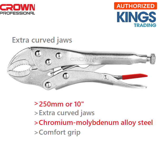 Picture of CROWN 10" Locking Grip Pliers, Extra curved Jaws 250mm CPHPL-GRB10  - Kings Trading
