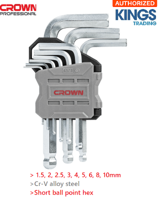 Picture of CROWN 9Pcs Short Ball Point End Hex Key Set ( 1,5 - 2 - 2,5 - 3 - 4 - 5 - 6 - 8 - 10mm ) CPHOK-BMAX09 - Kings Trading