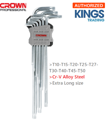 Picture of CROWN 9Pcs Extra Long Torx Hex Key Set CPHOK-TMCX09 - Kings Trading
