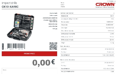 Picture of CROWN 98Pcs Household Tools Set with 600w Impact Drill tools set CK10-XA98 - Kings Trading