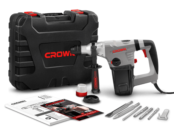 Picture of CROWN Rotary Hammer SDS-Plus 1050W, Drilling output: 32 mm, impact power: 4.8J, Impact rate: 2800 per min, with 3 Pcs Drill bits and 2 Pcs chisel, Model: CT18116 - Kings Trading