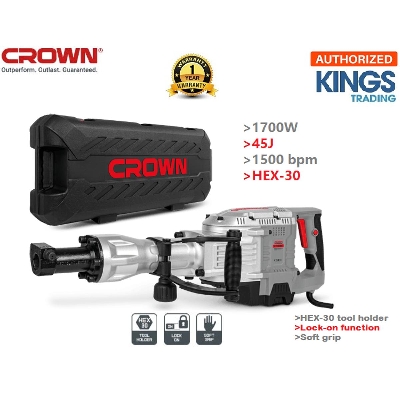 Picture of CROWN Rotary and Demolition Hammer Breaker 1700W, Chuck type: HEX-30, Impact rate: 1500 min, impact power : 45J - Kings Trading