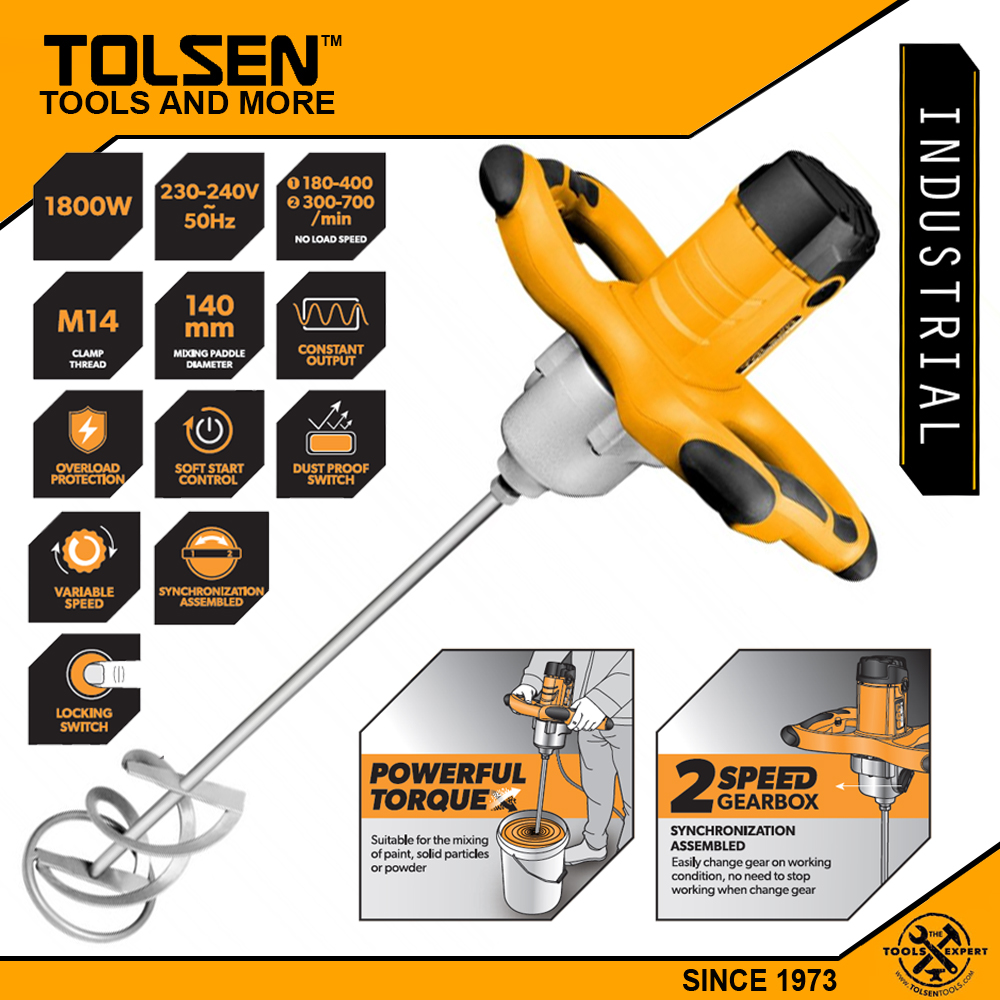 Picture of TOLSEN Paint & Cement Mixer 2 Speed, 1800W Industrial Grade 79509 - Kings Trading