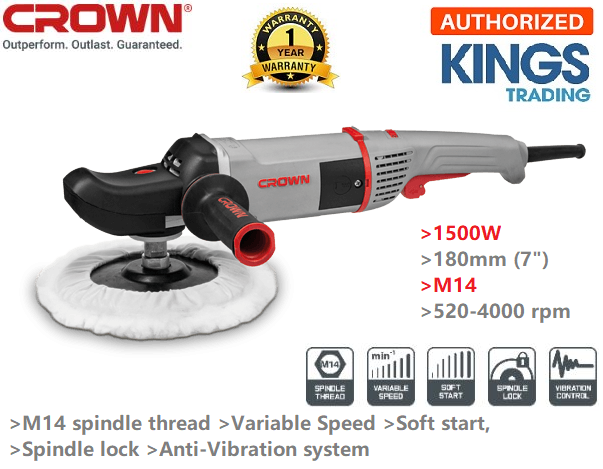Picture of CROWN Polisher 1500w, 180mm (7"), M14, Speed 520-4000rpm CT13528 - Kings Trading