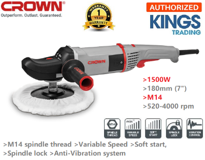 Picture of CROWN Polisher 1500w, 180mm (7"), M14, Speed 520-4000rpm CT13528 - Kings Trading