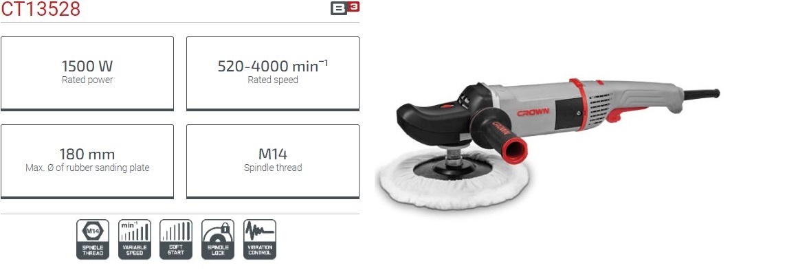 Picture of CROWN Polisher 1500w, 180mm (7"), M14, Speed 520-4000rpm CT13528 - Kings Trading