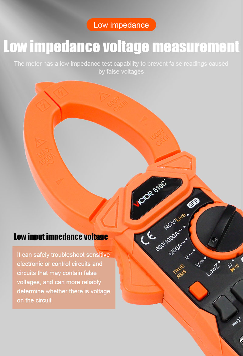 Picture of VICTOR 610C+ AC 1000A 750V Digital Clamp Meter DC 1000V  5999 counts VFC True RMS NCV Live Flashlight clam multimeter