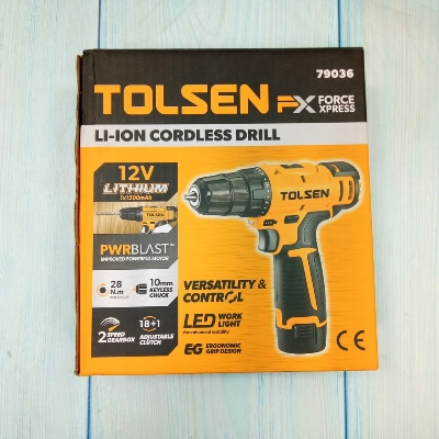 Picture of TOLSEN Cordless Drill 12V Lithium ion Battery Soft Grip Handle FX Series Model: 79036