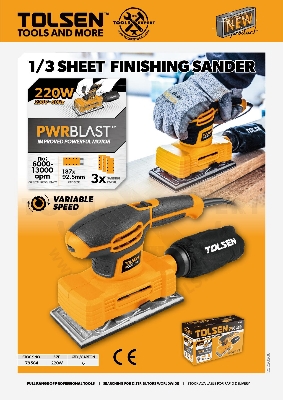 Picture of TOLSEN 1/3" Sheet Finishing Sander  220W with 3 Free Sanding Pad FX Series Industrial Model: 79564