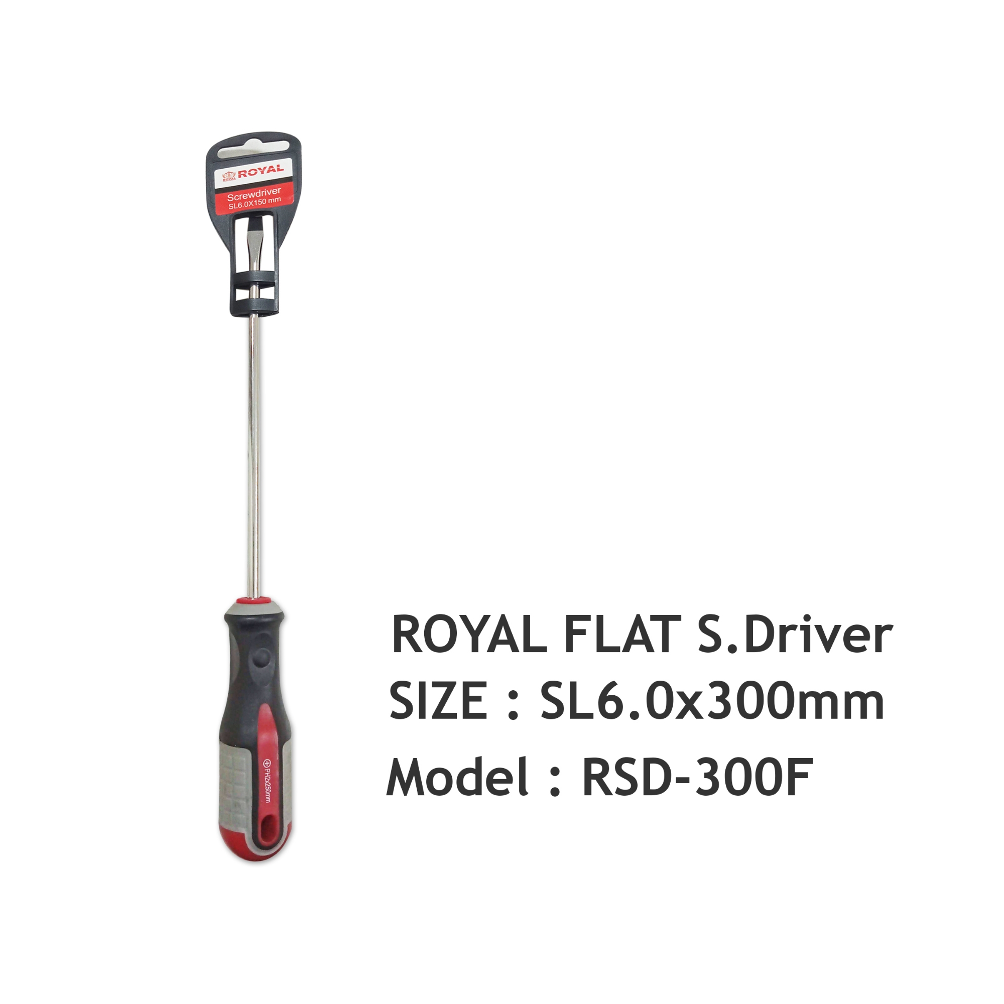 Picture of ROYAL SL6.0x300mm Slotted FLAT Screwdriver with magnetic TIp Model RSD-300F