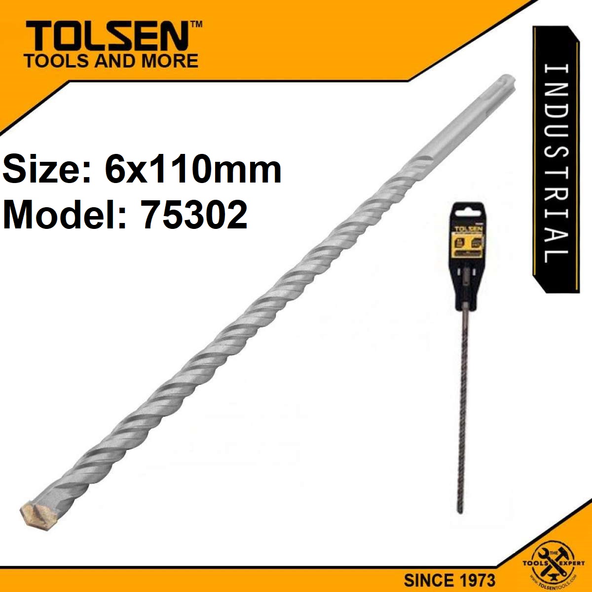 Picture of TOLSEN 6x110mm SDS Plus Hammer Drill Bit (Ø6 x Length 110mm) Industrial Grade Model: 75302