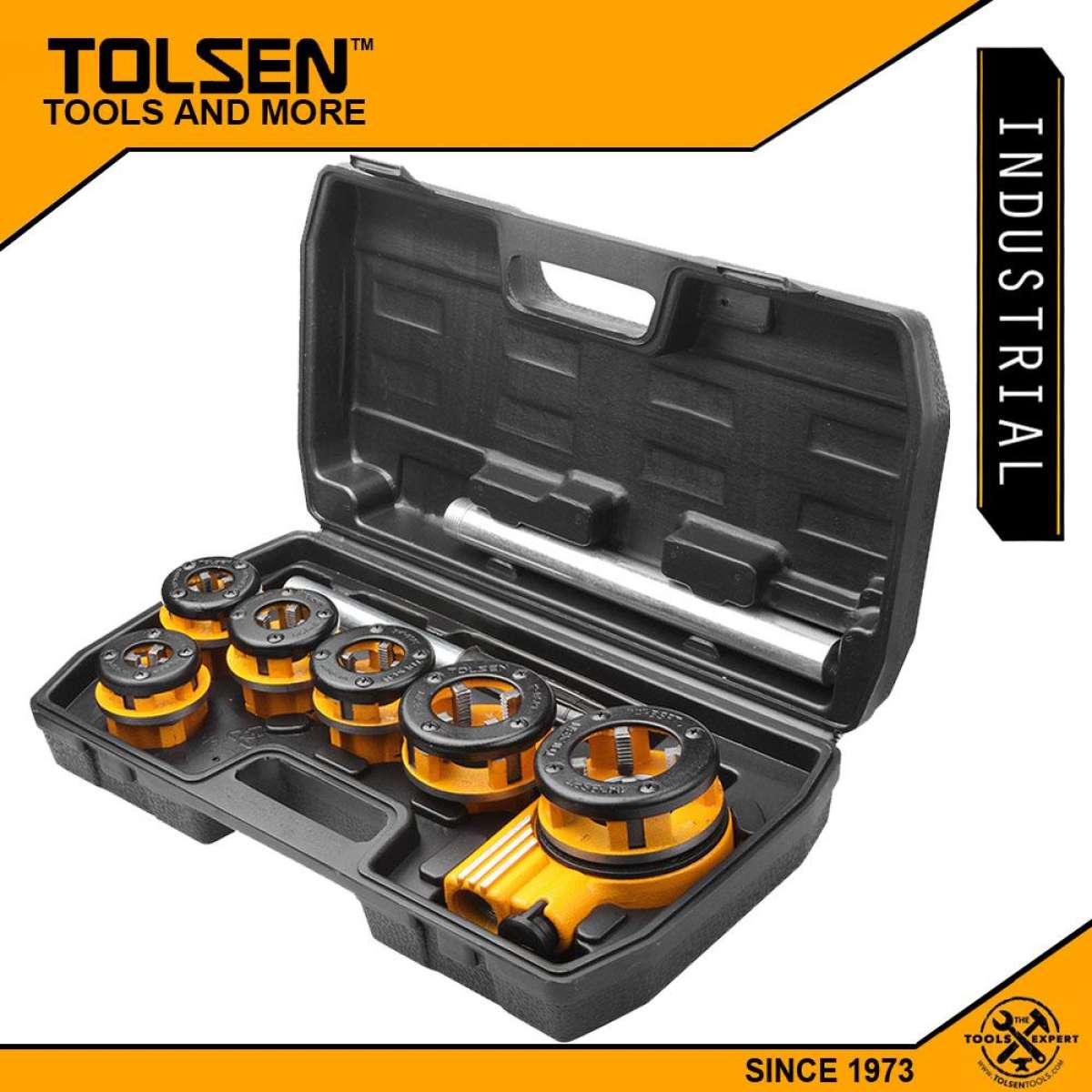 Picture of TOLSEN 9Pcs Metal Pipe Threader Set w/ 2 Extension Bars (1/4", 3/8", 1/2", 3/4", 1", 1-1/4") Industrial Series Model: 33011