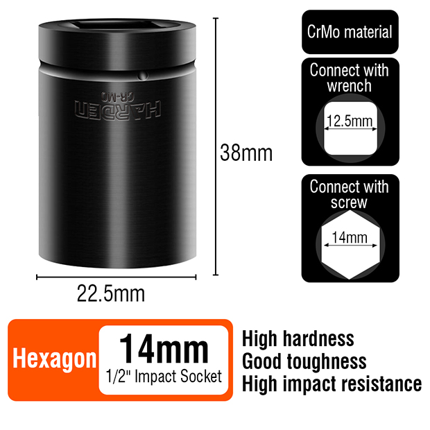 Picture of Harden 14mm, 1/2" Drive Impact Socket 12" Dr. short socket wrench Top quality 536514