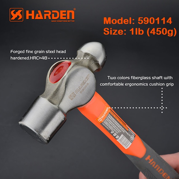 Picture of Harden Ball Pein Hammer Fiberglass Handle with 3 Size option (1lb 450g | 1.5lb 680g | 2lb 910g)
