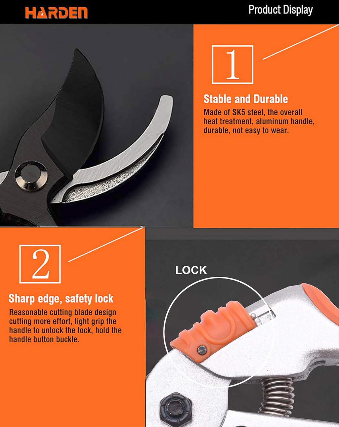 Picture of Harden 630402 8" Garden By-Pass Pruner (200mm) Pruning Share Garden Share Cutter Cutting carbon steel sk5 steel aluminum handle.