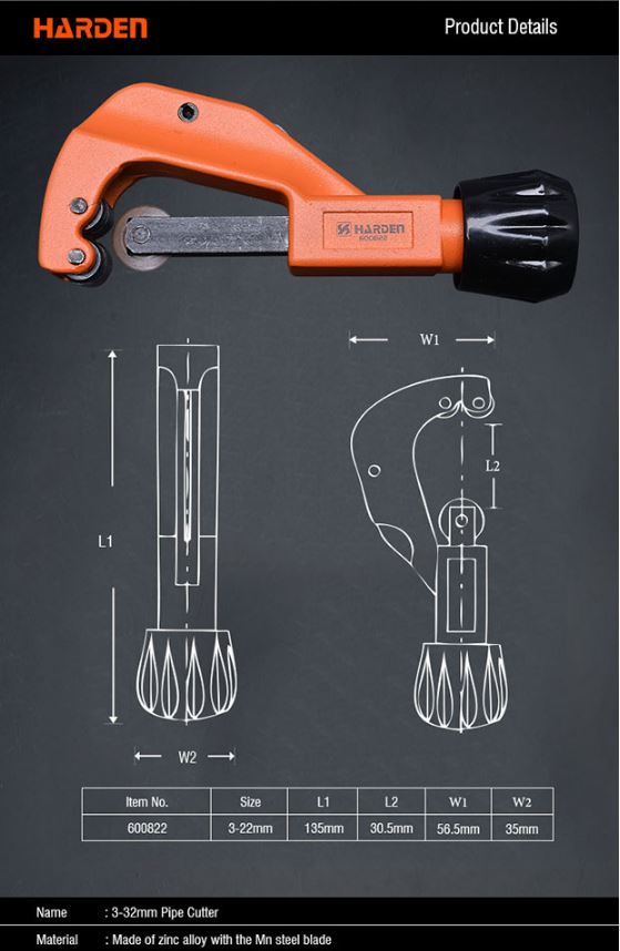 Picture of Harden 3-32mm Zinc Alloy Pipe Cutter tube cutter for Aluminium, PPR plastic, Brass tube and pipe cutting Professional 600822