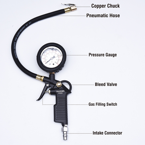 Picture of Harden Oil-immersed Tire Pressure Gauge 0 - 200psi, 150mm in Length Heavy Duty Digital Car Tire Inflator with Oil-Filled Pressure Gauge 670506